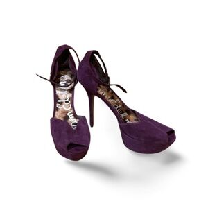 Sam Edelman Purple Suede Peep-Toe Platform Heels – Size 9